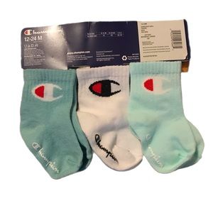 Baby blue and white Champion baby socks